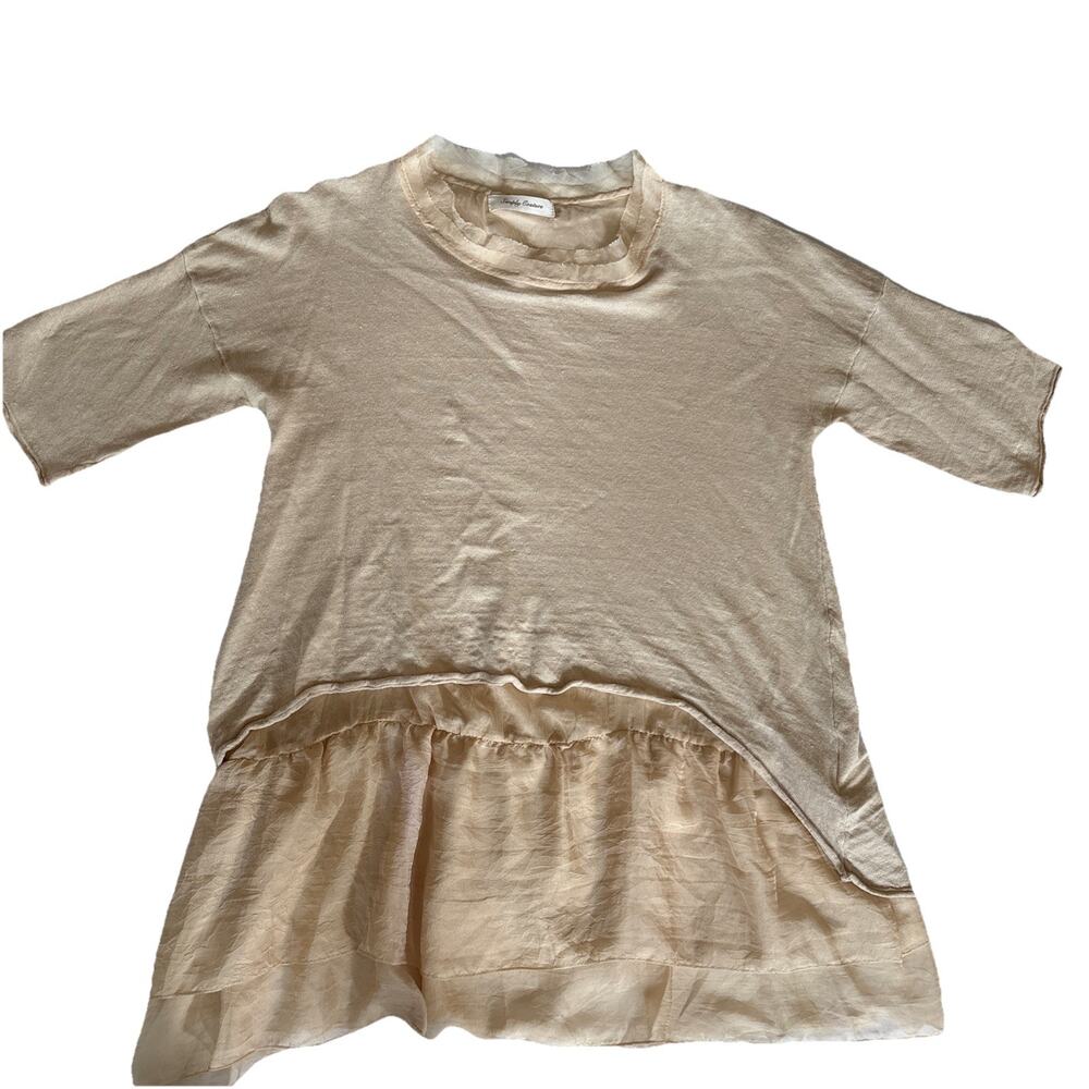 Simply Couture Cream Linen Ruffle Top Sz XL Fairy Lagenlook Mixed Media Boho